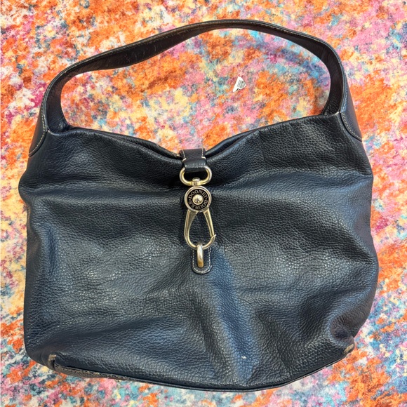 Dooney & Bourke Handbags - Dooney & Bourke Black Leather Hobo Shoulder Bag | Gold Logo Hardware